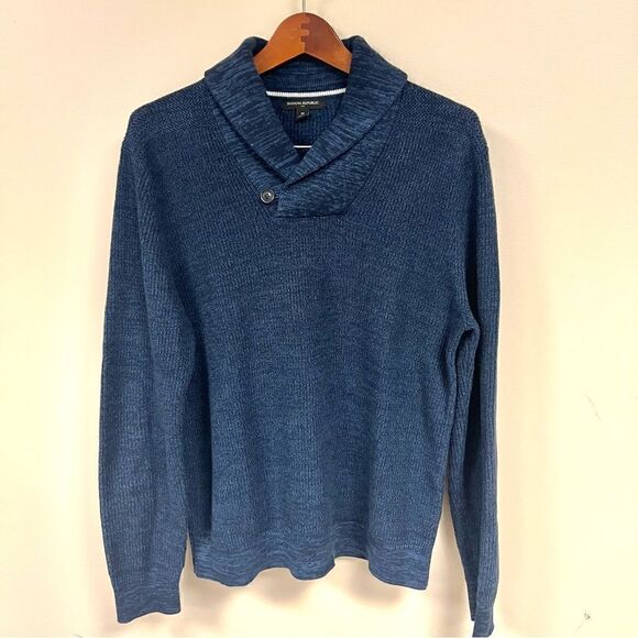 Banana Republic knit shawl collar navy sweater Size M - Picture 1 of 7